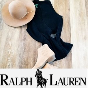 Lauren Ralph Lauren Vintage Sweater Cardigan Vest Knit Black Country Western